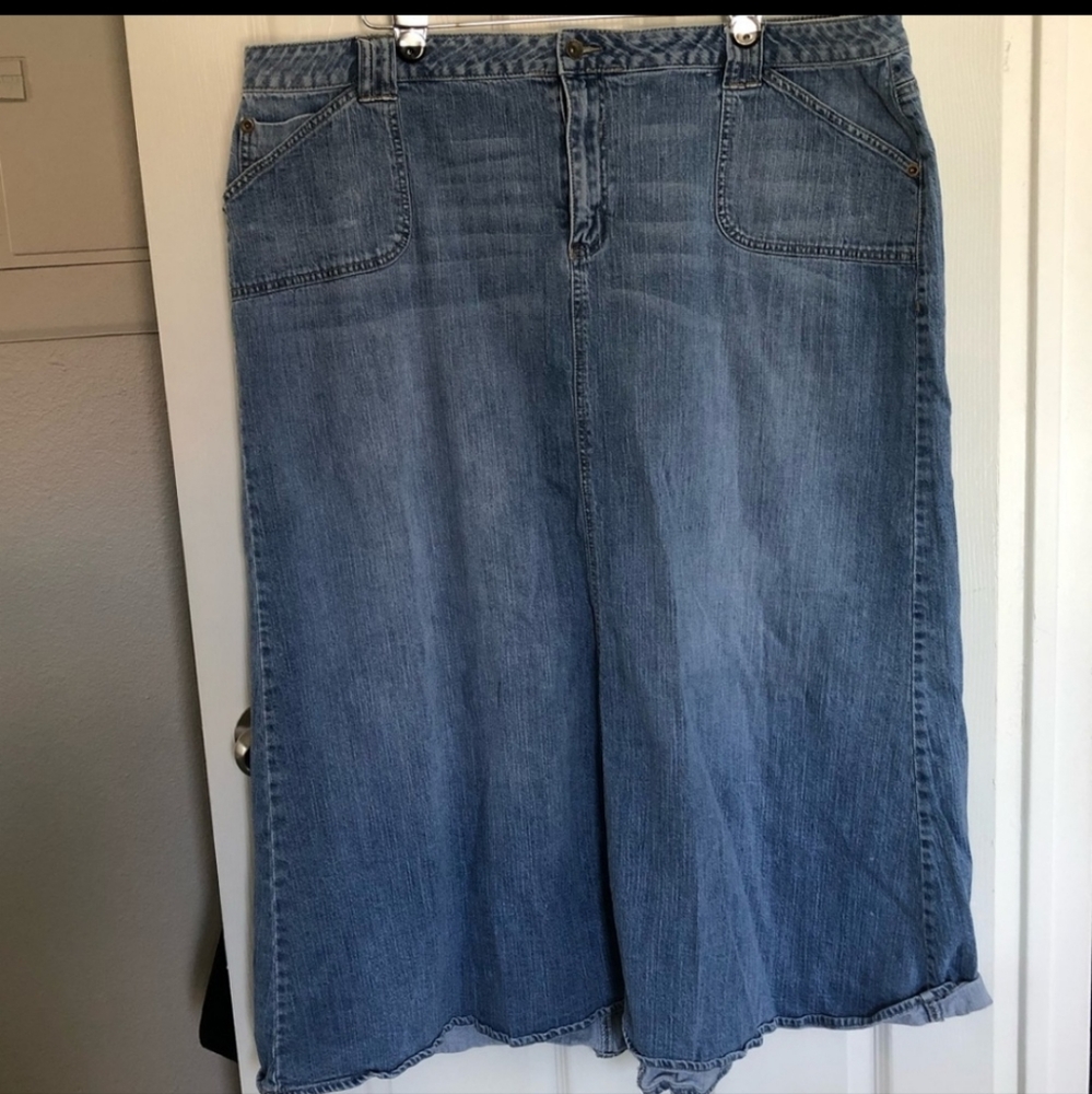 Full length denim skirt modest light wash modest western bohemian plus size 24W